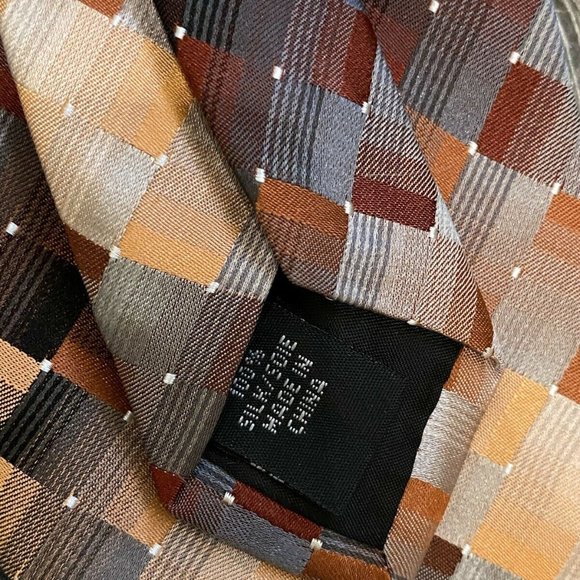 VAN HEUSEN Mens 100% Silk Grey Black Orange Tie - Picture 8 of 8